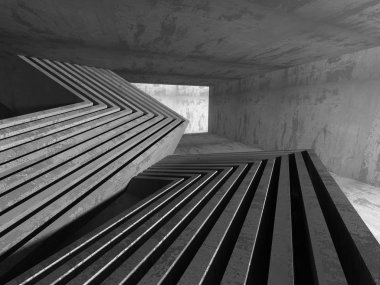 Karanlık beton boş oda. 