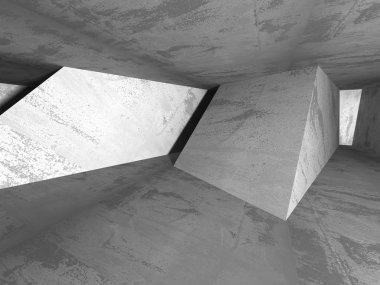 Karanlık beton boş oda. 