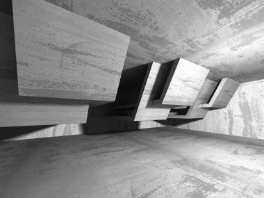 Karanlık beton boş oda.