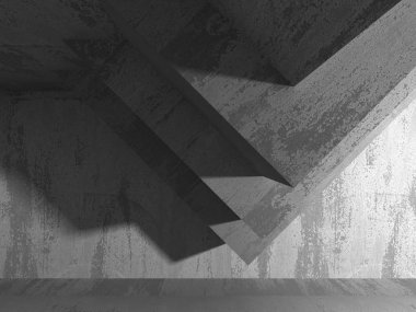 Karanlık beton boş oda. 