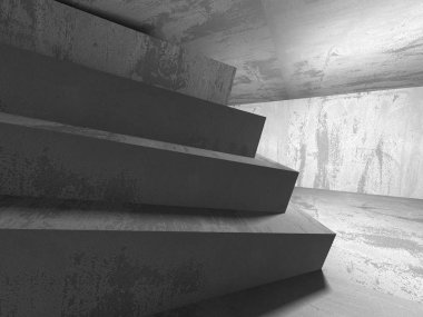 Karanlık beton boş oda. 