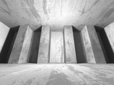 Karanlık beton boş oda. 