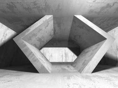 Karanlık beton boş oda. 