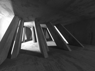 Karanlık beton boş oda. 