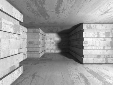 Karanlık beton boş oda. 