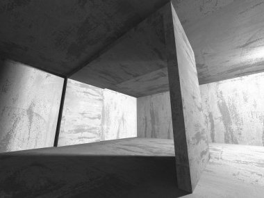 Karanlık beton boş oda. 