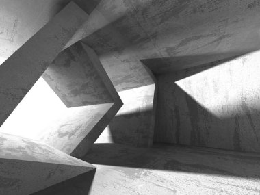 Karanlık beton boş oda. 