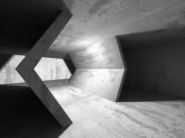 Karanlık beton boş oda. 