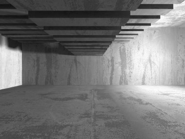 Karanlık beton boş oda. 