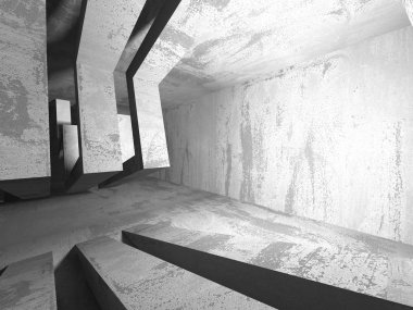 Karanlık beton boş oda.