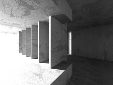 Karanlık beton boş oda. 