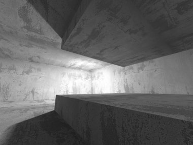 Karanlık beton boş oda. 