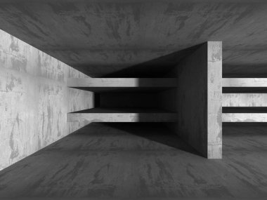 Karanlık beton boş oda. 