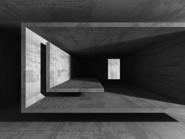 Karanlık beton boş oda. 