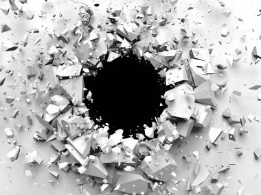 Dark cracked hole in white wall clipart