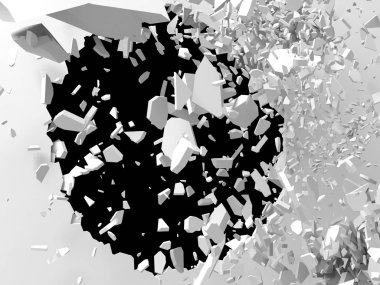 Beyaz duvar kırık delik ile kırık 