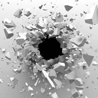Explosion hole in concrete cracked wall clipart