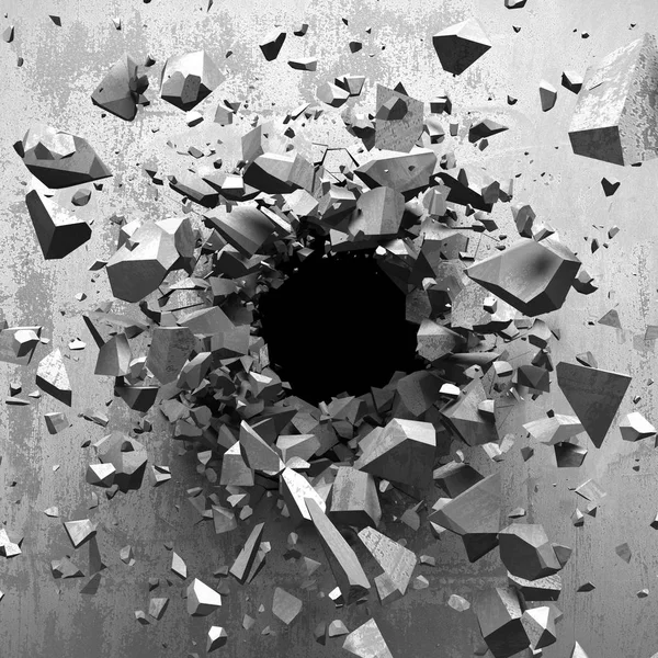 Buraco de explosão na parede de concreto rachado — Fotografia de Stock