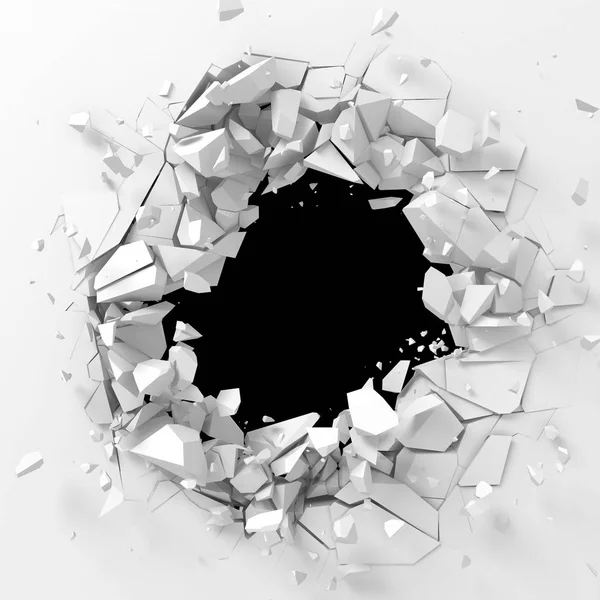 Explosion hole in concrete cracked wall — Stock Photo, Image