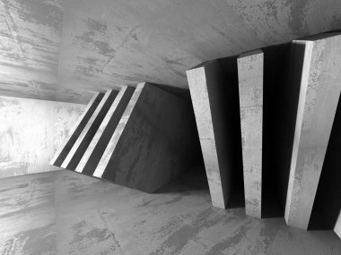 Karanlık beton boş oda.