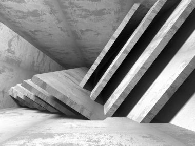 Karanlık beton boş oda. 