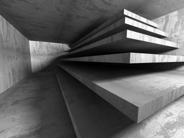 Karanlık beton boş oda.