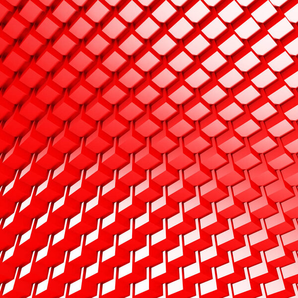 Bright Red Geometric Red Cubes Background. 3d Render Illustration
