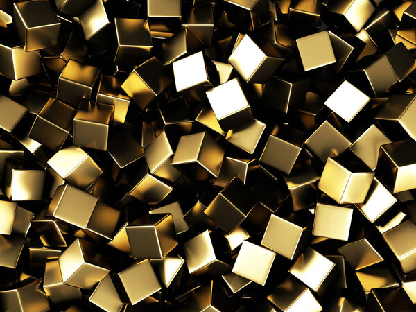  golden cubes chaotic background