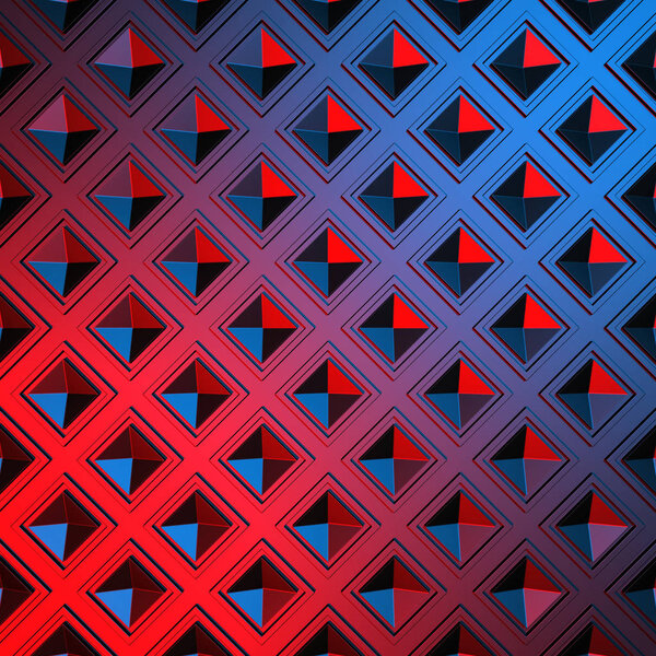 Blue red glossy geometric pattern background. 3d render illustration