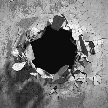 Cracked explosion concrete wall hole clipart