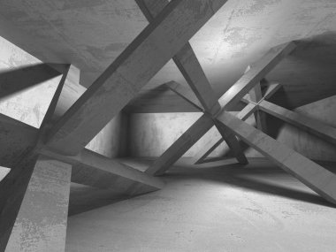 Karanlık Bodrum boş odası iç. Beton duvarlar. Mimari arka plan. 3D render illüstrasyon