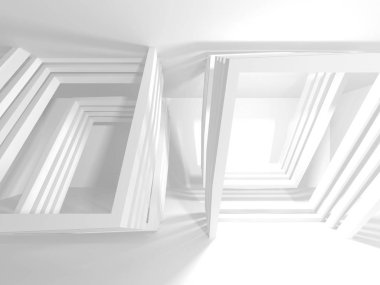 Fütüristik beyaz mimari tasarım arka plan. 3D render illüstrasyon