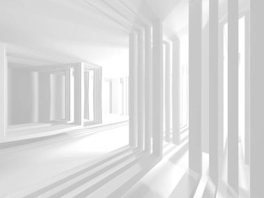 Beyaz Mimarlık inşaat Modern iç arka plan. 3D render illüstrasyon