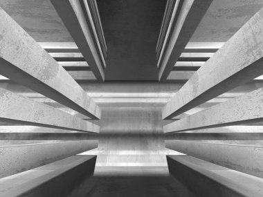 Karanlık boş oda. Beton duvarlar paslı. Mimari grunge arka plan. 3D render illüstrasyon