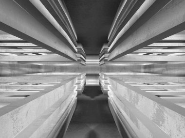 Karanlık Bodrum boş odası iç. Beton duvarlar. Mimari arka plan. 3D render illüstrasyon