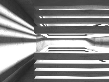 Karanlık Bodrum boş odası iç. Beton duvarlar. Mimari arka plan. 3D render illüstrasyon