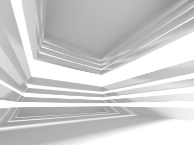 Fütüristik beyaz mimari tasarım arka plan. 3D render illüstrasyon