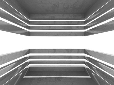 Karanlık boş oda. Beton duvarlar paslı. Mimari grunge arka plan. 3D render illüstrasyon