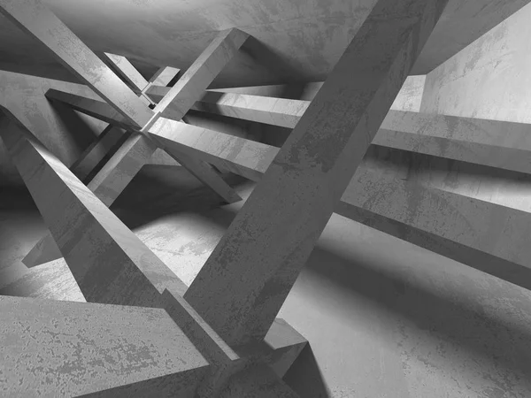 Karanlık boş oda. Beton duvarlar paslı. Mimari grunge arka plan. 3D render illüstrasyon