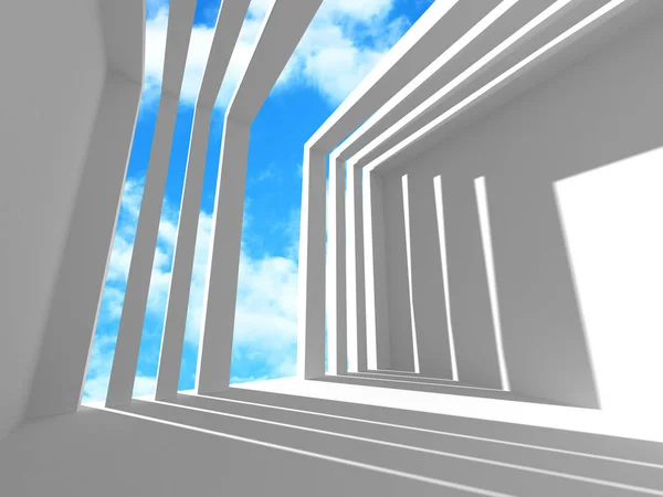 Prázdné Bílé Místnosti Interiéru Oknem Oblohu Vykreslení Obrázku — Stock fotografie