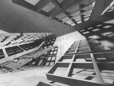 Geometrik beton mimari arka plan. 3D render illüstrasyon