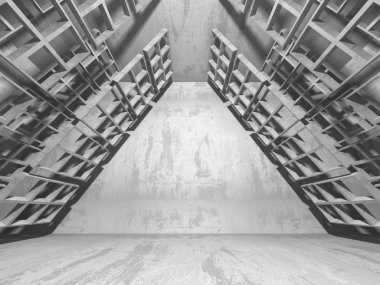 Karanlık Bodrum boş odası iç. Beton duvarlar. Mimari arka plan. 3D render illüstrasyon