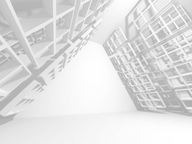 Beyaz Mimarlık inşaat Modern iç arka plan. 3D render illüstrasyon