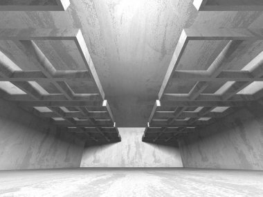 Karanlık beton boş oda. Modern mimari tasarım. Kentsel dokulu arka plan. 3D render illüstrasyon