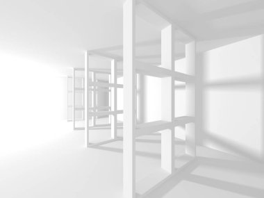 Fütüristik beyaz mimari tasarım arka plan. 3D render illüstrasyon