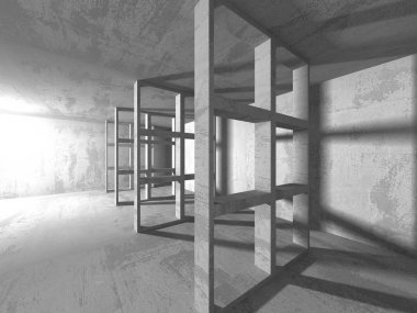 Geometrik beton mimari arka plan. 3D render illüstrasyon