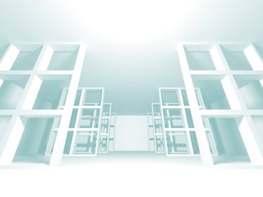 Beyaz Mimarlık inşaat Modern iç arka plan. 3D render illüstrasyon