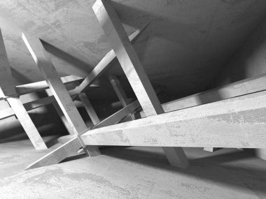 Karanlık boş oda. Beton duvarlar paslı. Mimari grunge arka plan. 3D render illüstrasyon