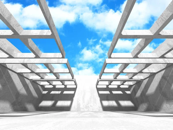 Beton oda duvar inşaat bulutlu gökyüzü arka plan üzerinde. 3D render illüstrasyon