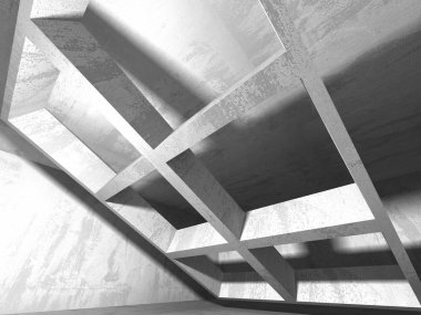 Karanlık Bodrum boş odası iç. Beton duvarlar. Mimari arka plan. 3D render illüstrasyon